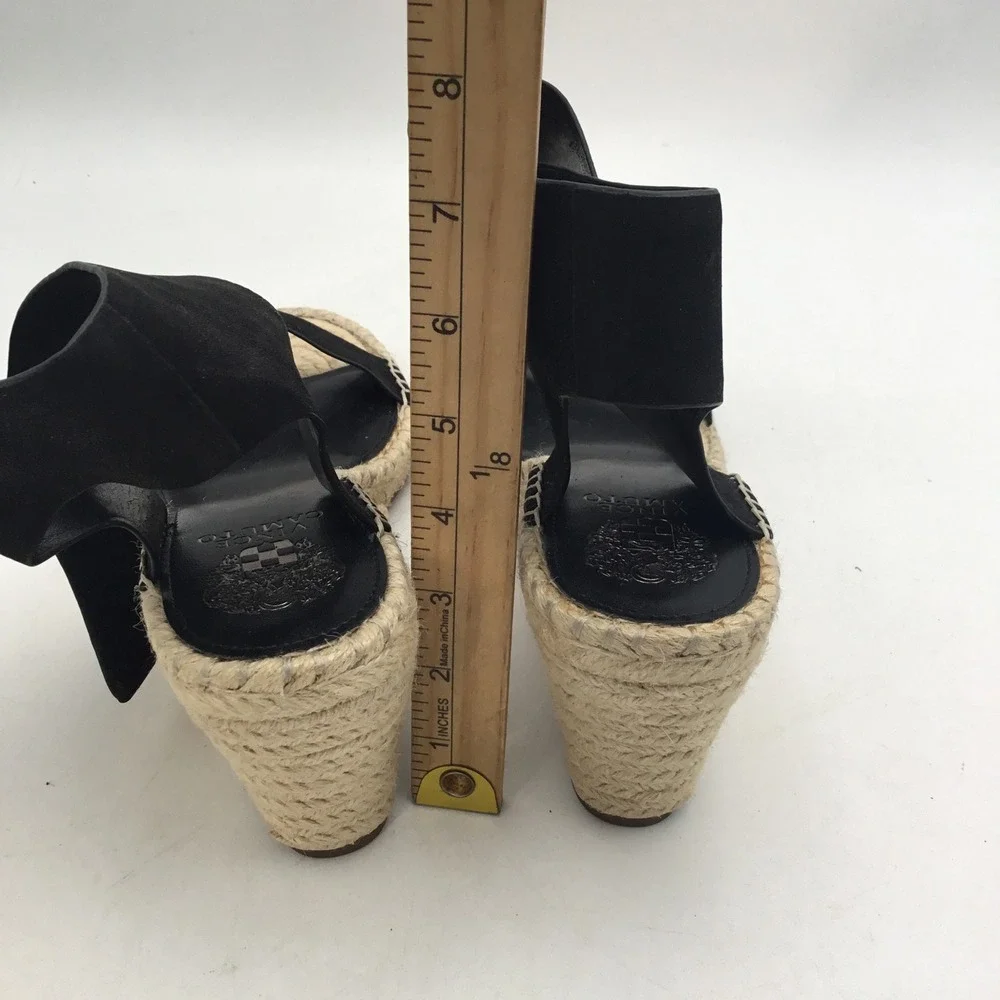 Vince Camuto Levista Black Leather Espadrille Wedge Sandals Womens‎ 11W